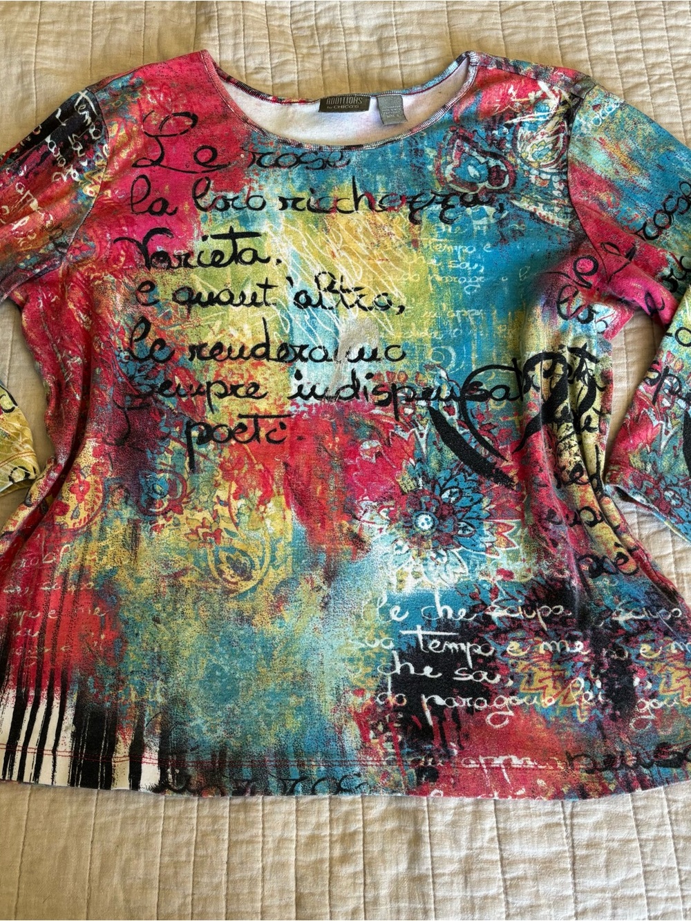 ✨Y2K Chico's Multicolor Abstract Script Long Sleeve Top